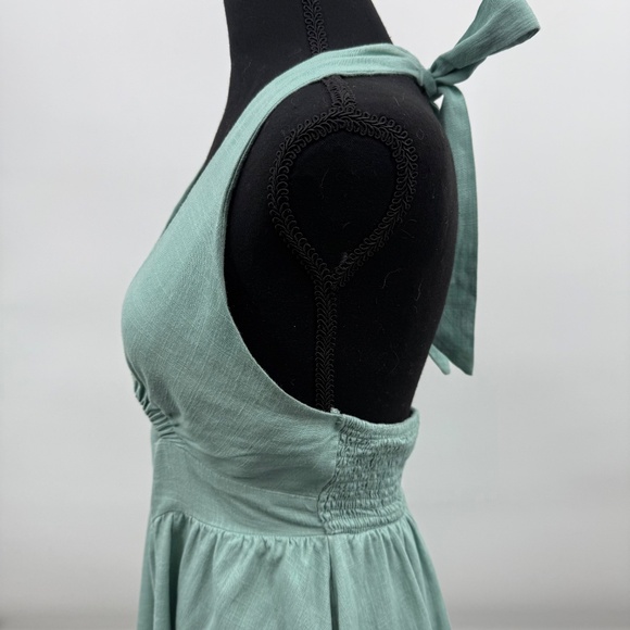 Hello Molly Romper Women Medium NEW Green Linen Blend Halter Sleeveless Short - Picture 5 of 14